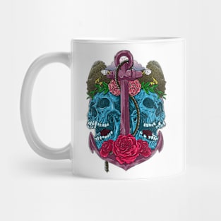 Death Down Below Anchor Skulls Retro Tattoo Mug